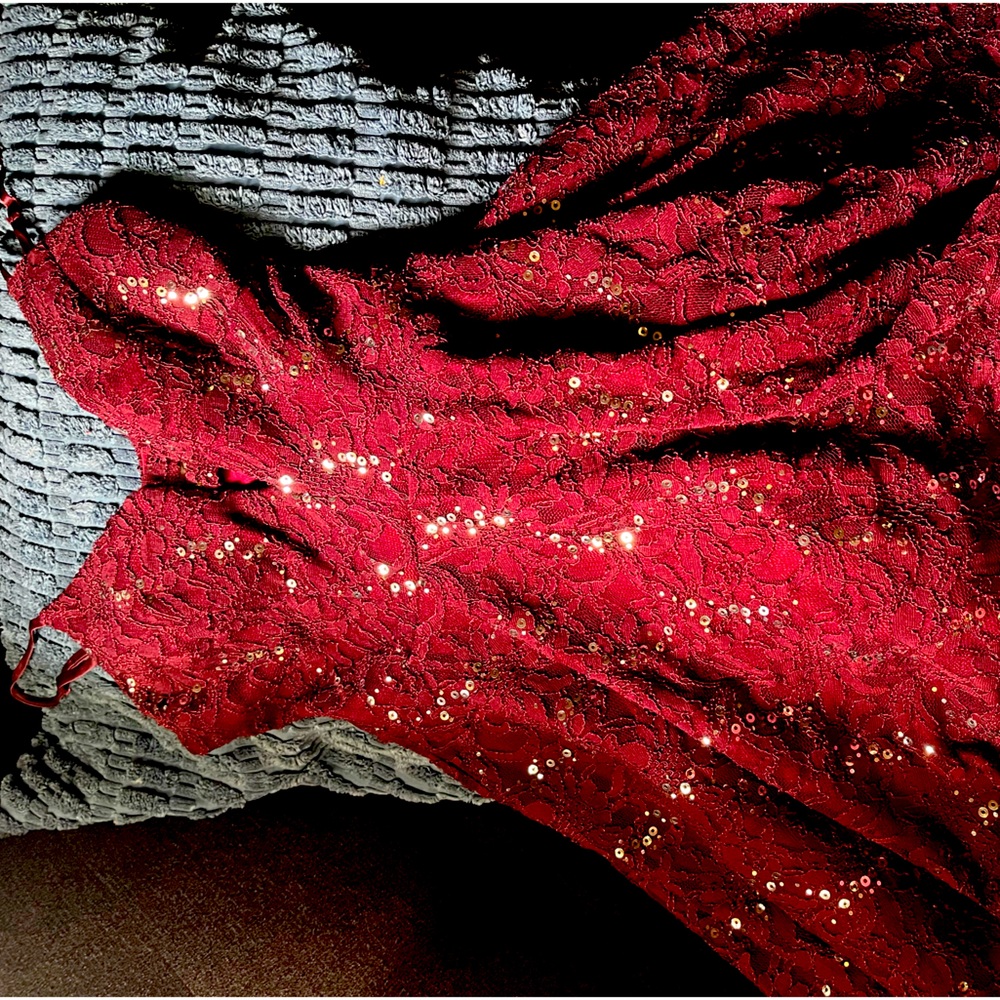 Red size one sequin dress mid length